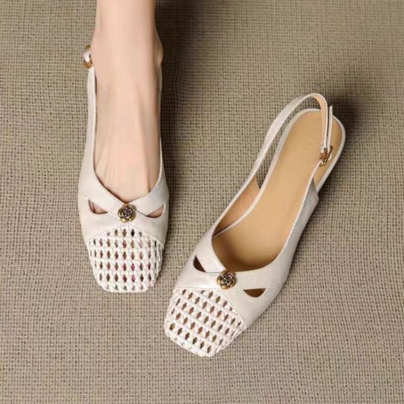 Slingback Pumps Women - Women's French-style closed-toe sandals, chunky heel,
