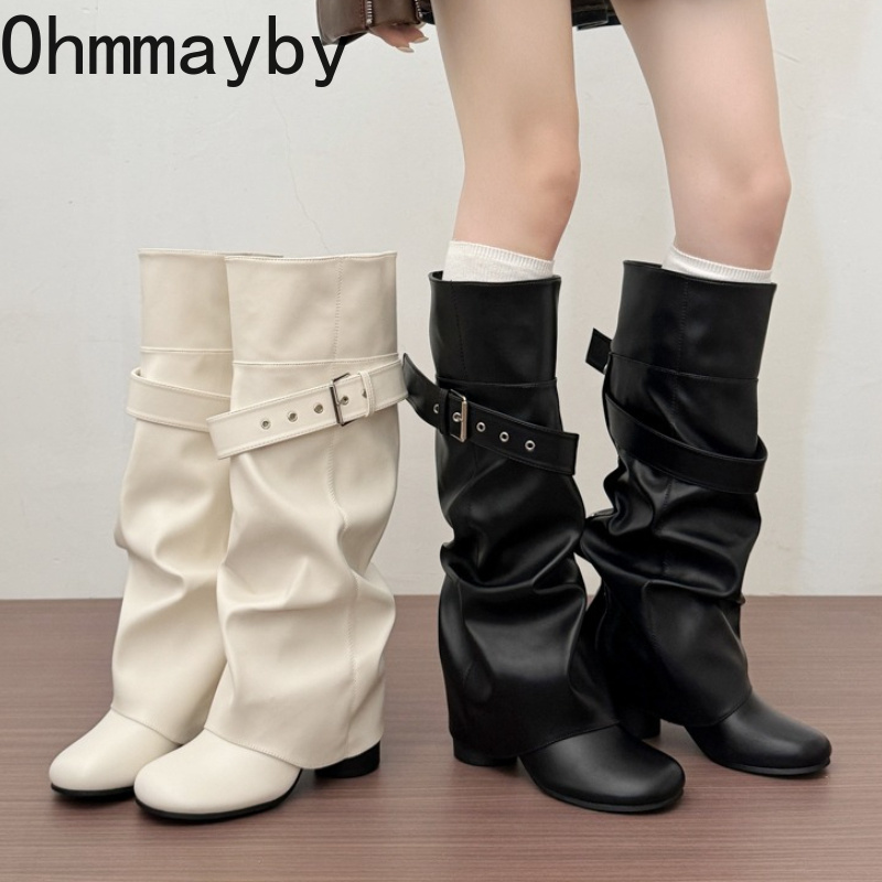 Block Heel Ankle Boots - Designer Women Knee High Boots Metal