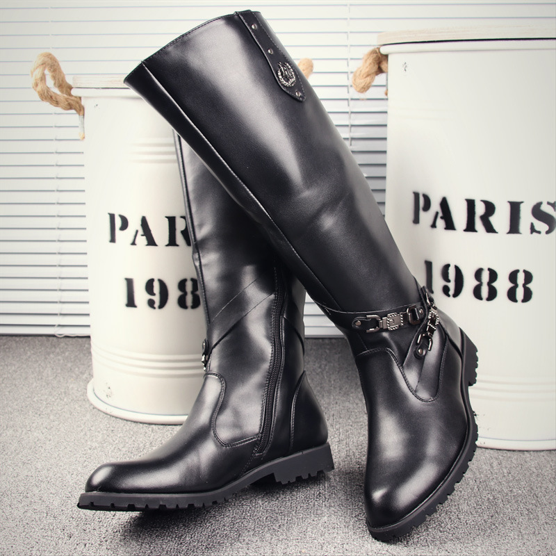 Block Heel Ankle Boots - Men's Knee‑High Riding Boots Waxed Leather