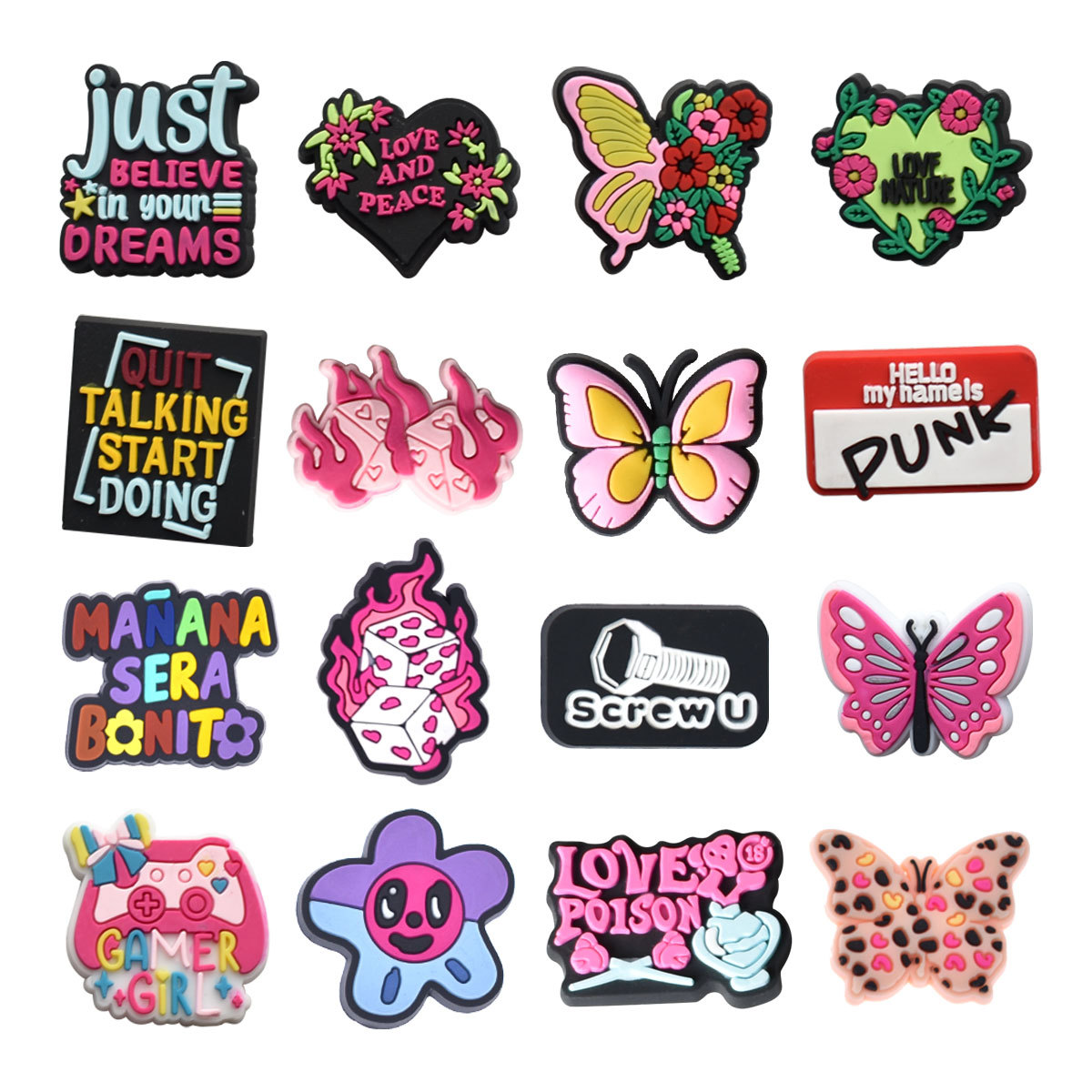 4-16PCS Punk & Cute Shoe Charm - Women Shoes Quote recension och pris
