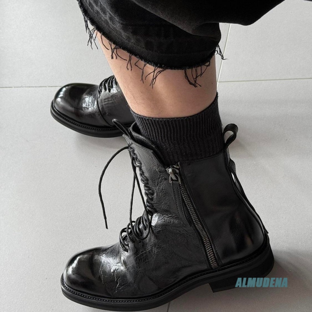 Solid Black Street Style Men H - Block Heel Ankle Boots recension och pris