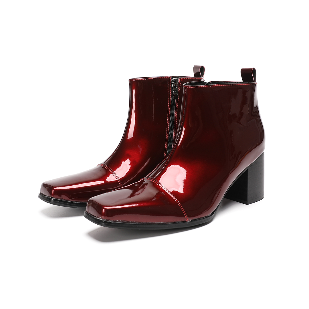 Male Red Genuine Leather High  - Block Heel Ankle Boots recension och pris
