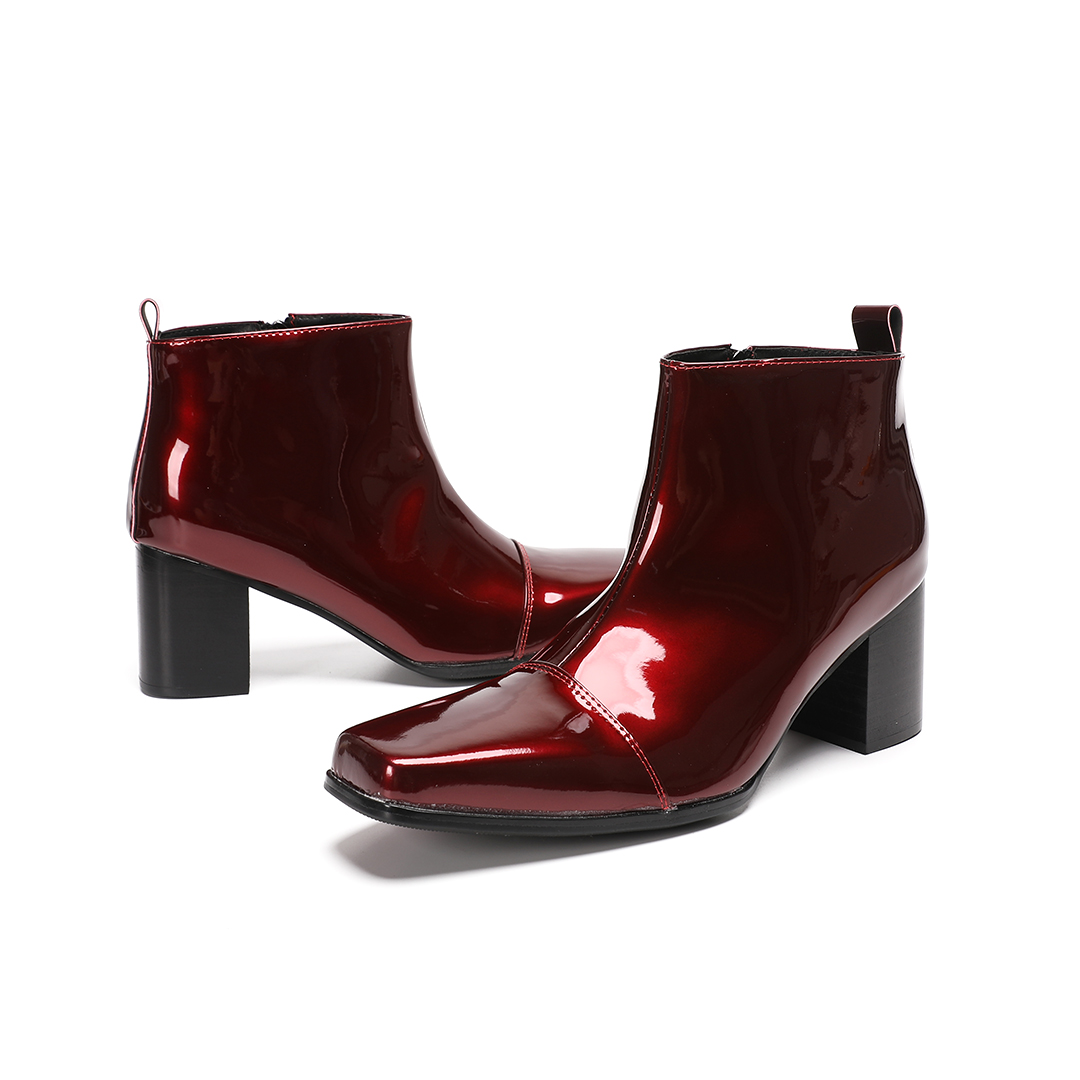 Male Red Genuine Leather High  - Block Heel Ankle Boots recension och pris