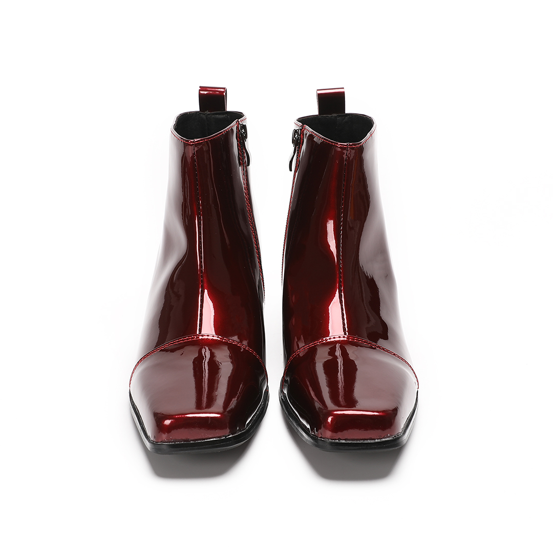 Male Red Genuine Leather High  - Block Heel Ankle Boots recension och pris