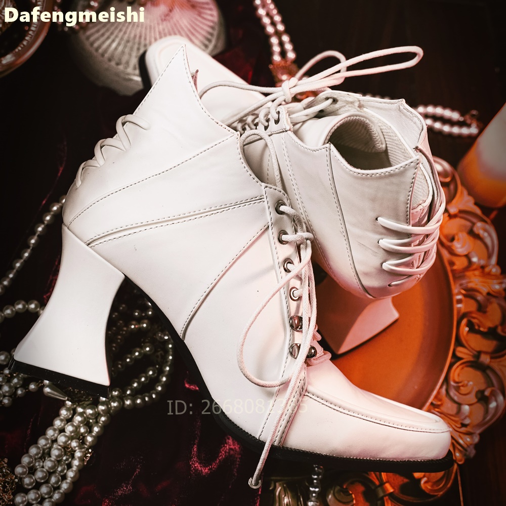 White Leather Square Toe Ankle - Block Heel Ankle Boots recension och pris