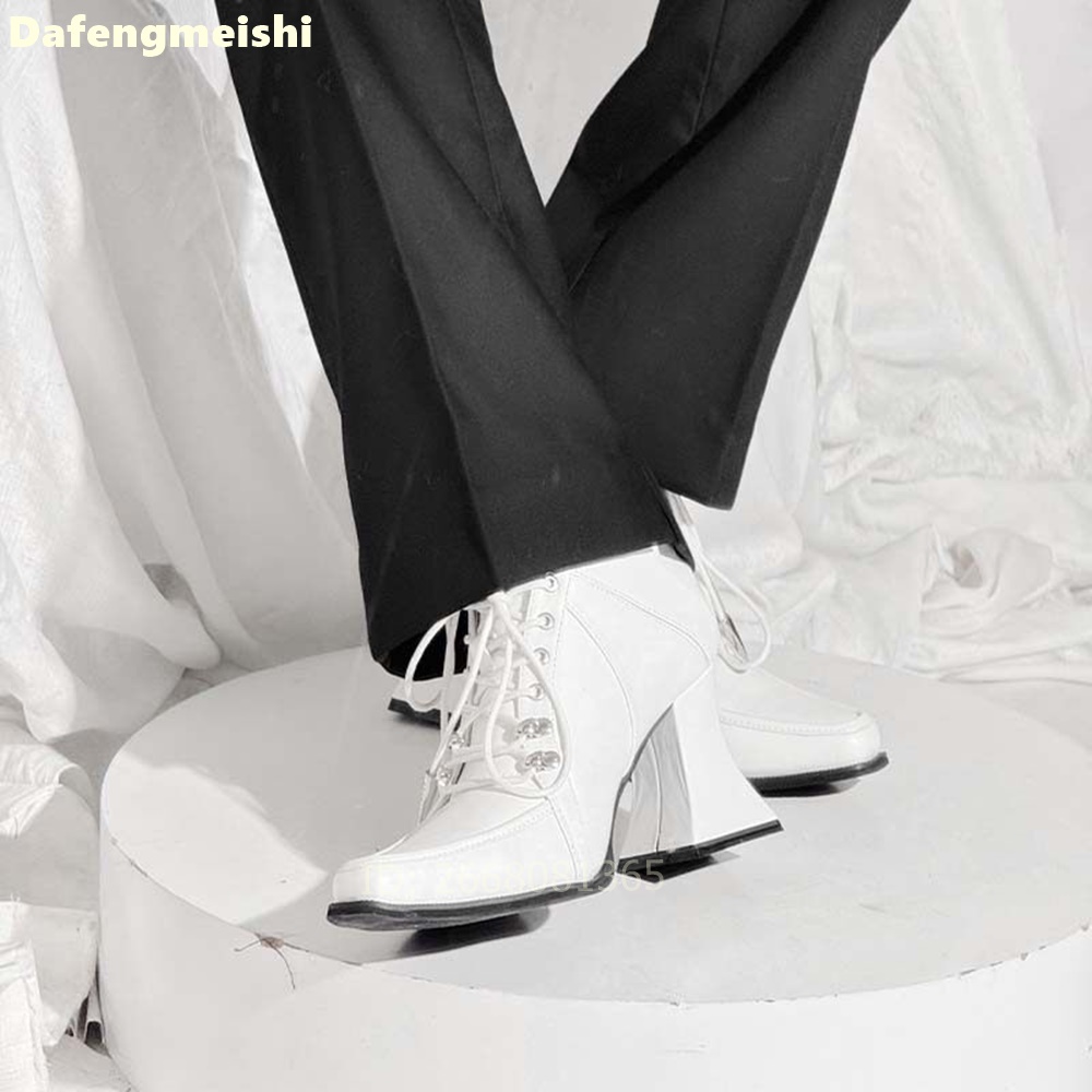 White Leather Square Toe Ankle - Block Heel Ankle Boots recension och pris