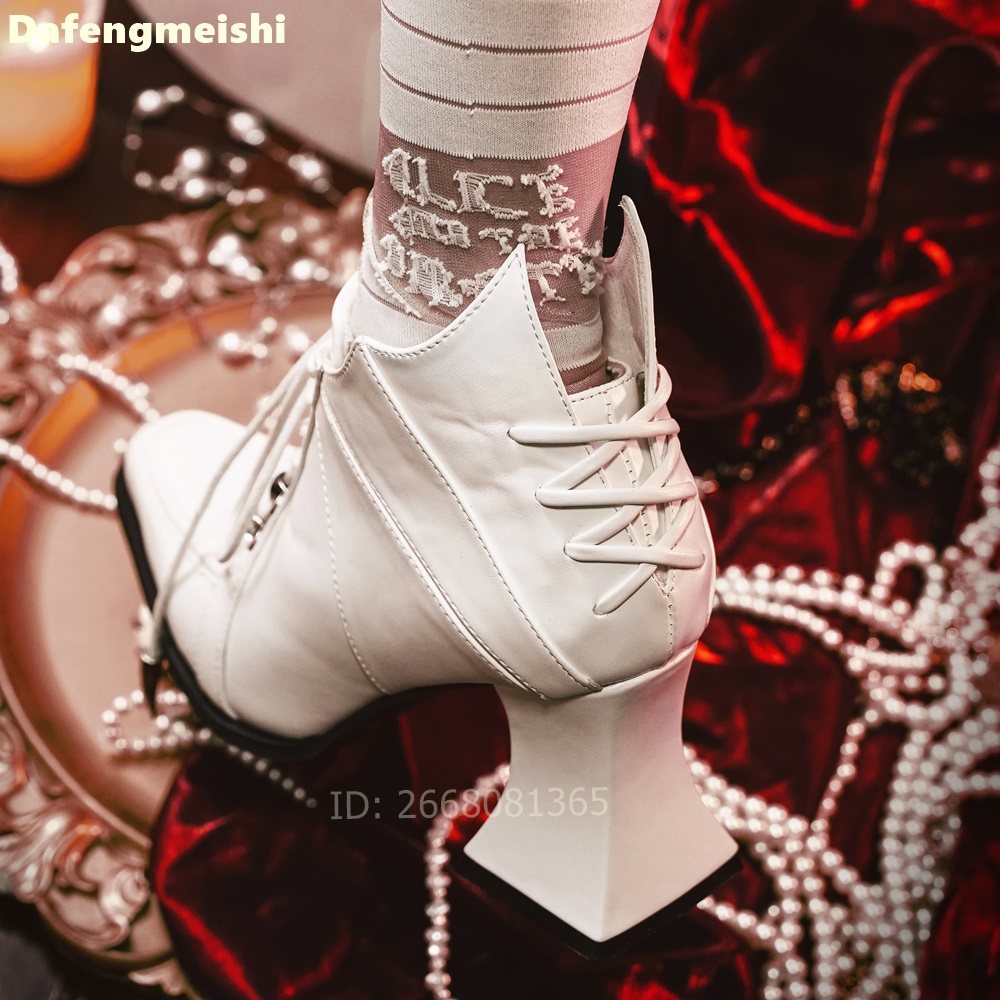 White Leather Square Toe Ankle - Block Heel Ankle Boots recension och pris